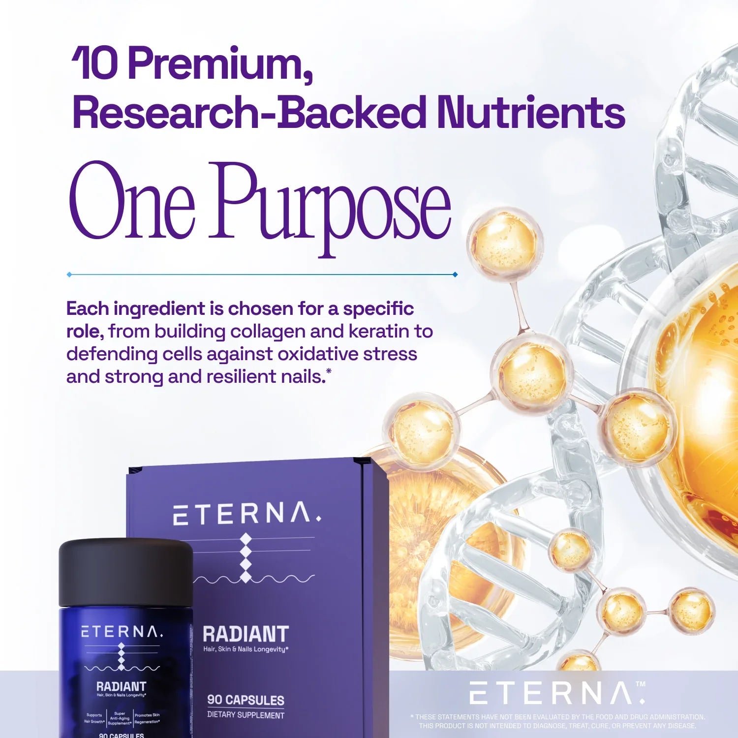 RADIANT | Collagen & Biotin Supplement for Skin Hydration, Hair Growth & Anti-Aging